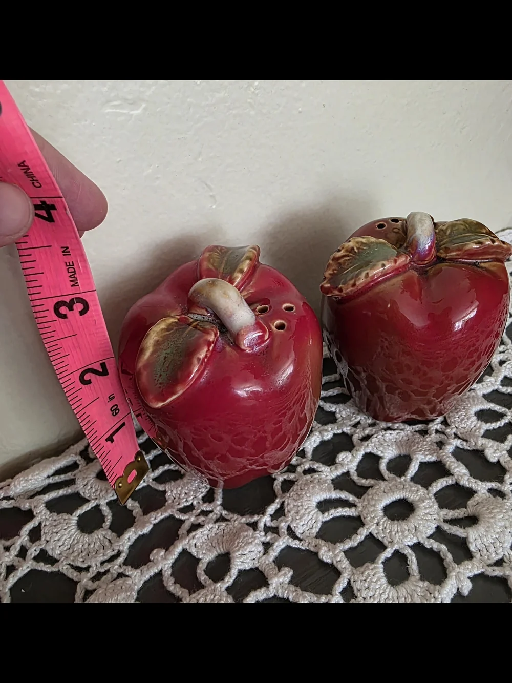 Glazed Ceramic Red Apple Salt and Pepper Shaker Set Cottagecore